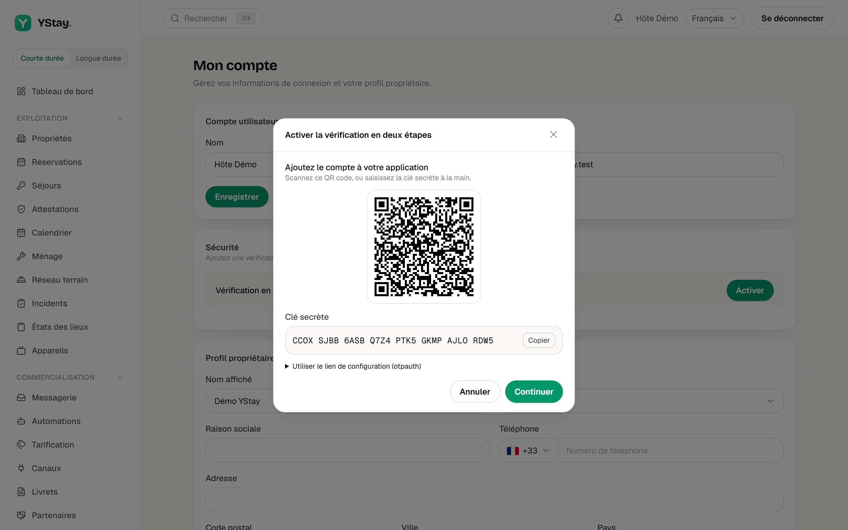 L'enrôlement : le QR et le secret.