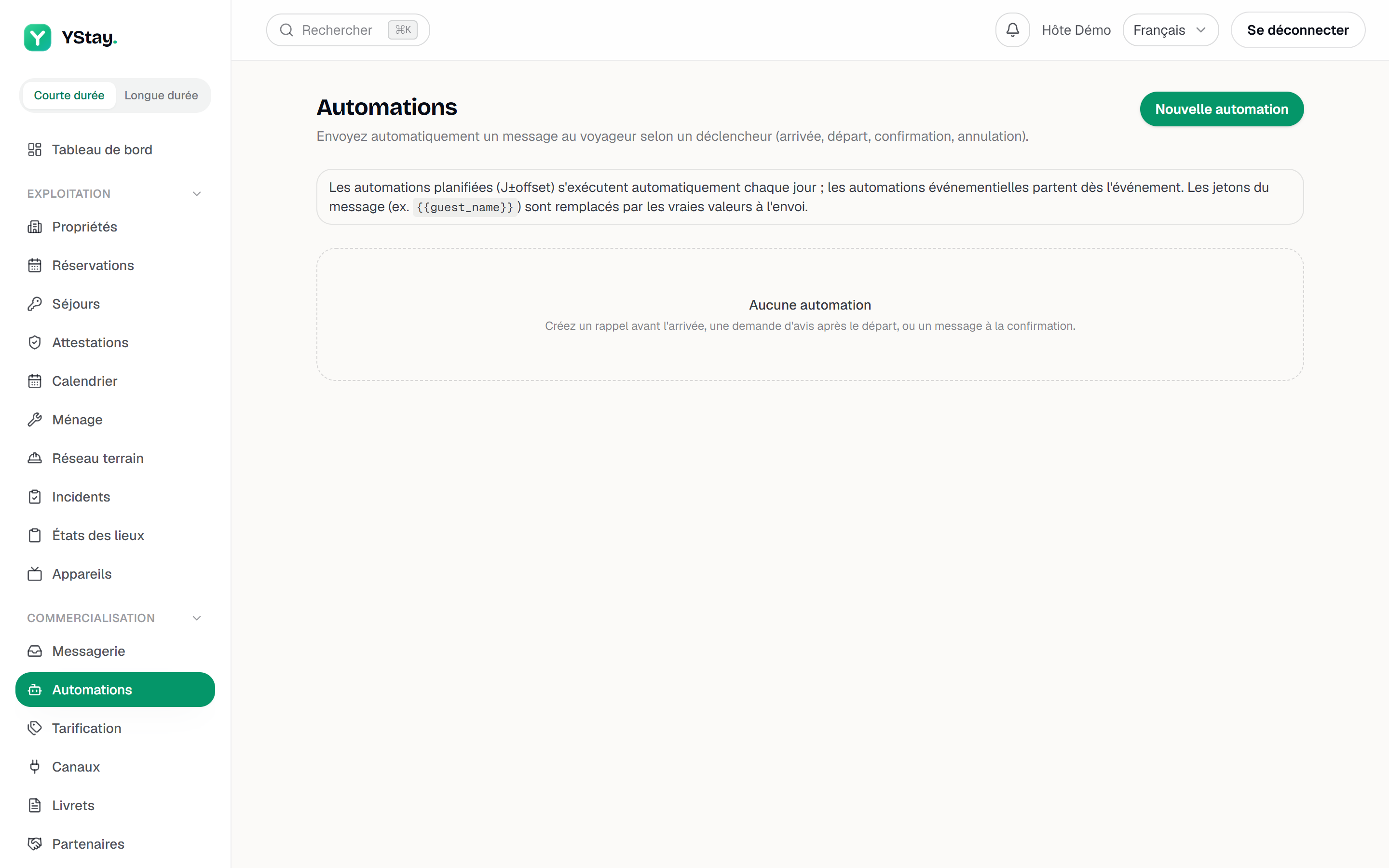 La page Automations et ses règles.