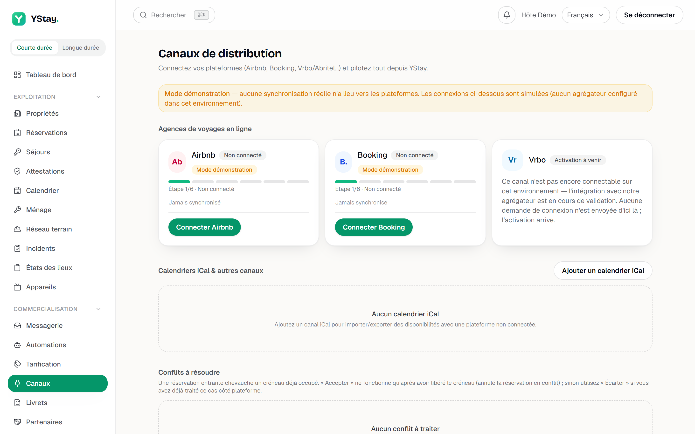 La page Canaux de distribution : les trois plateformes et leur état.