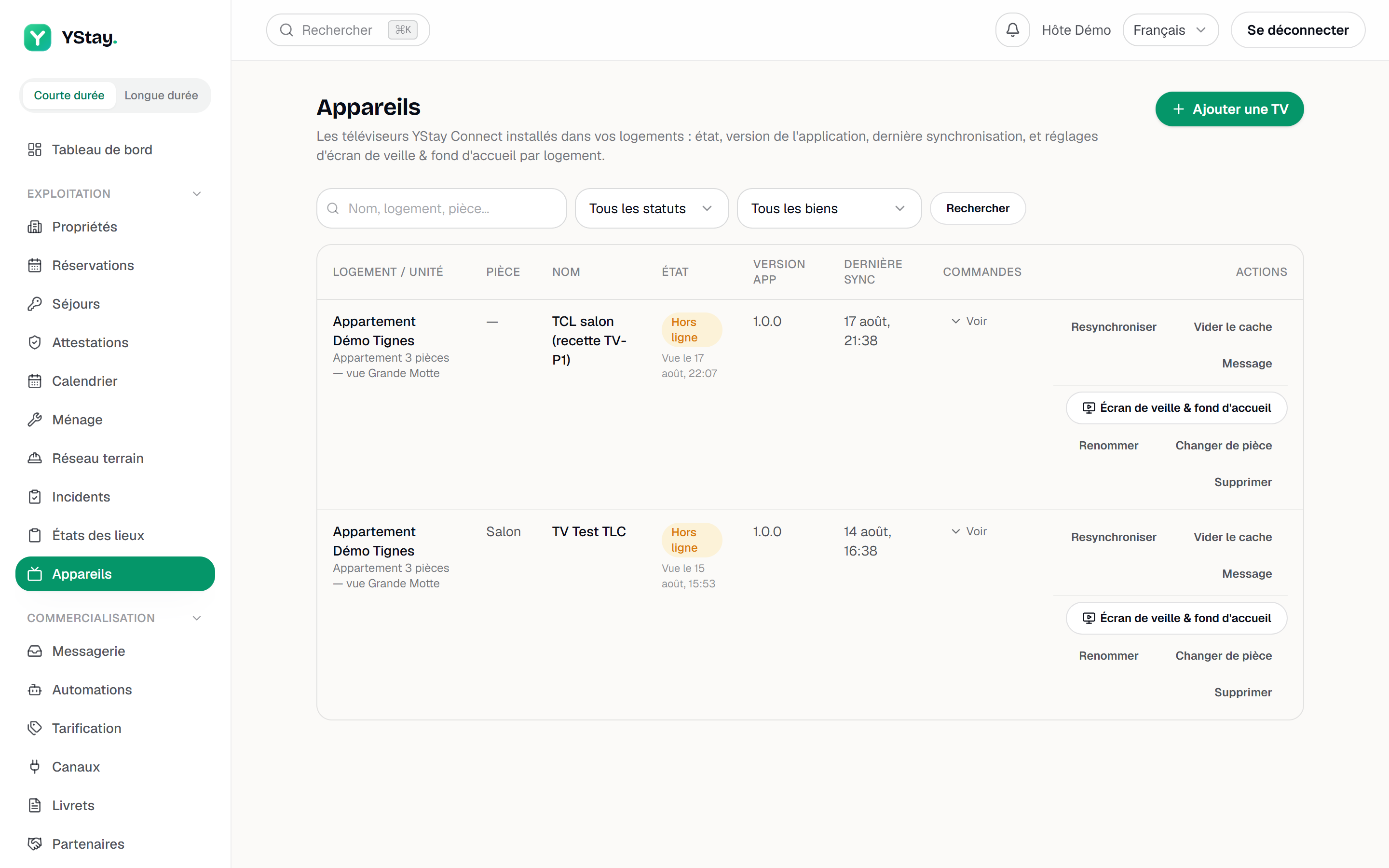 La page Appareils de votre compte.