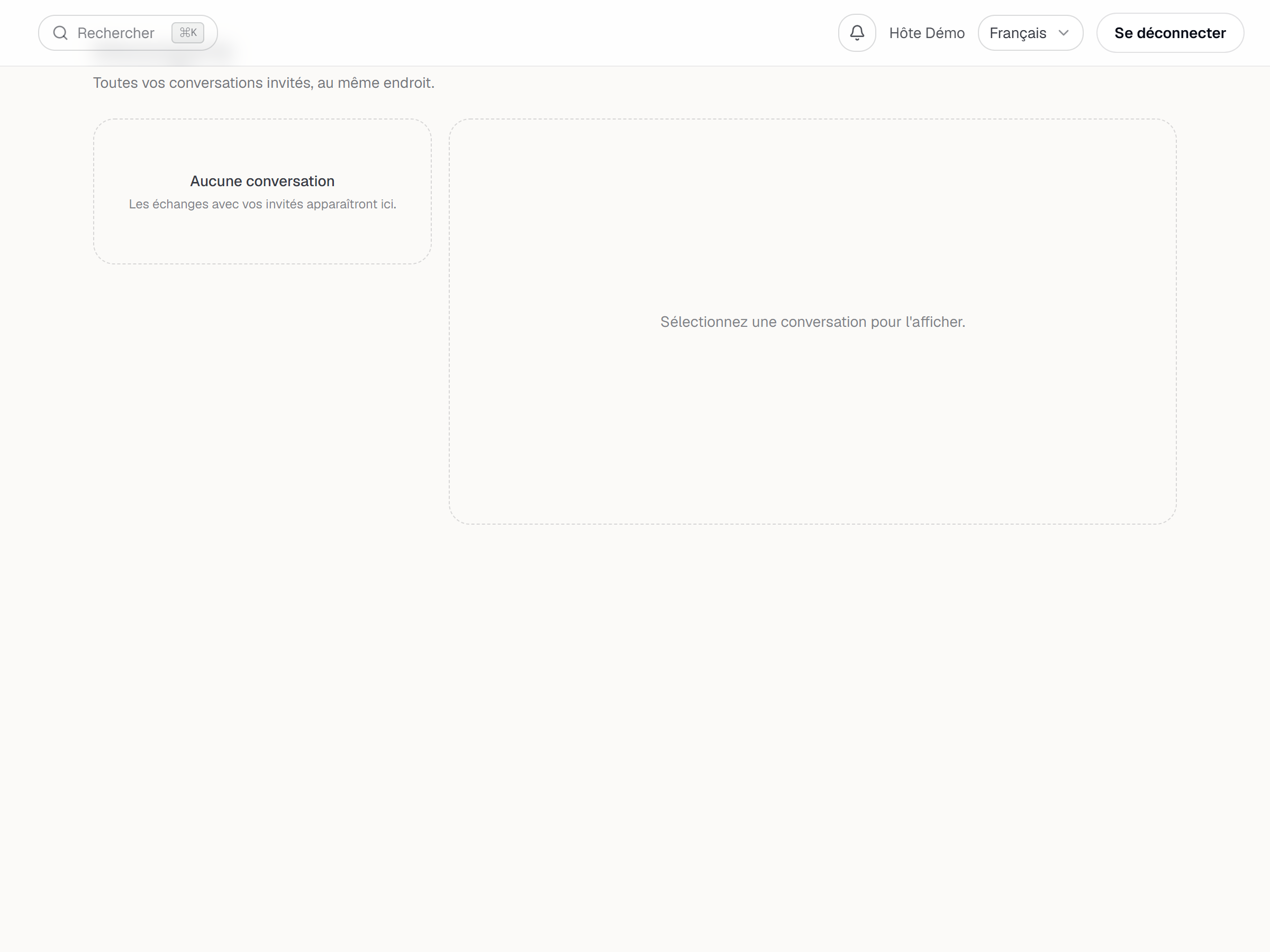 La messagerie avant tout échange : l'état Aucune conversation.