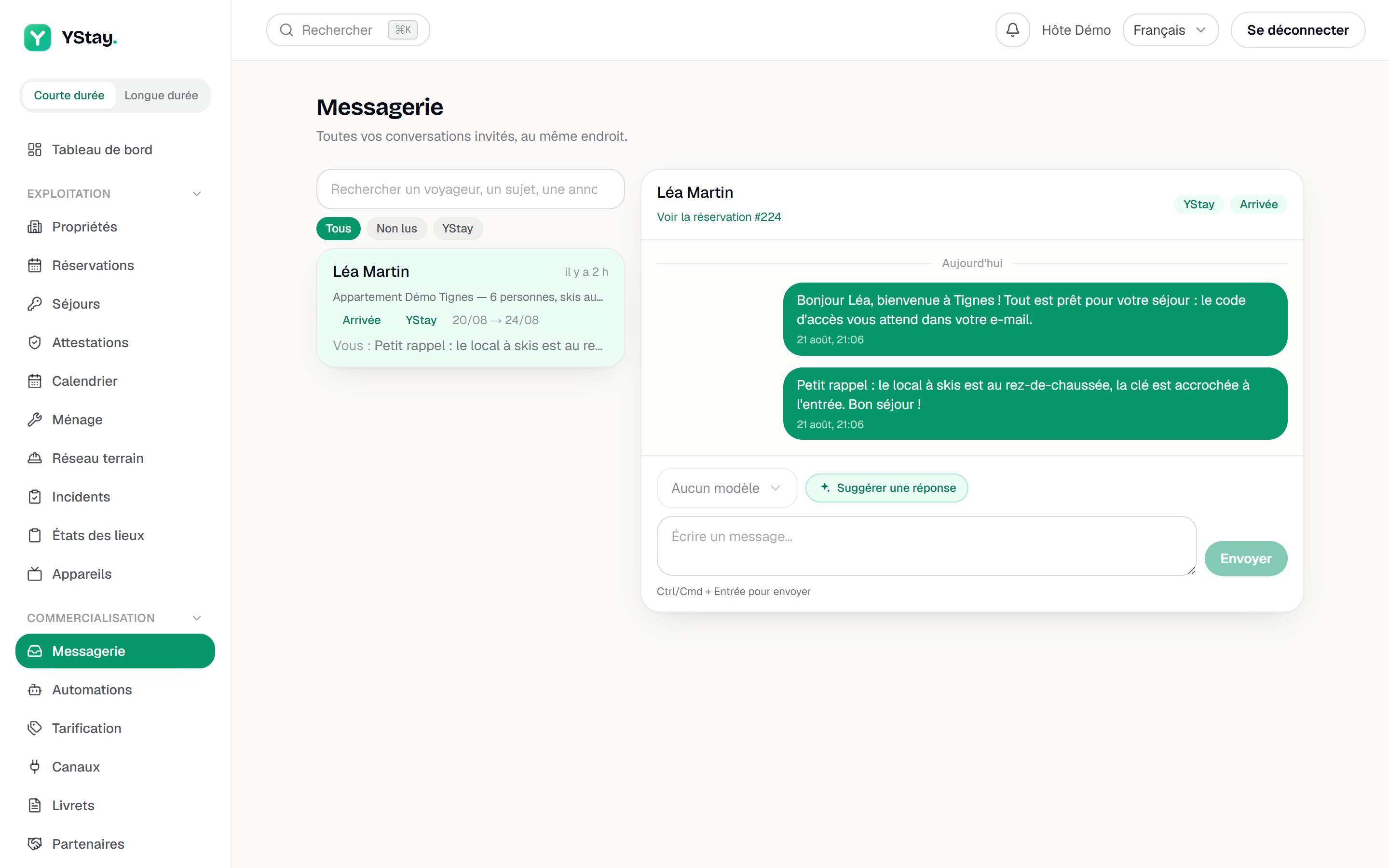 Une conversation ouverte : les messages et le composeur d'envoi.